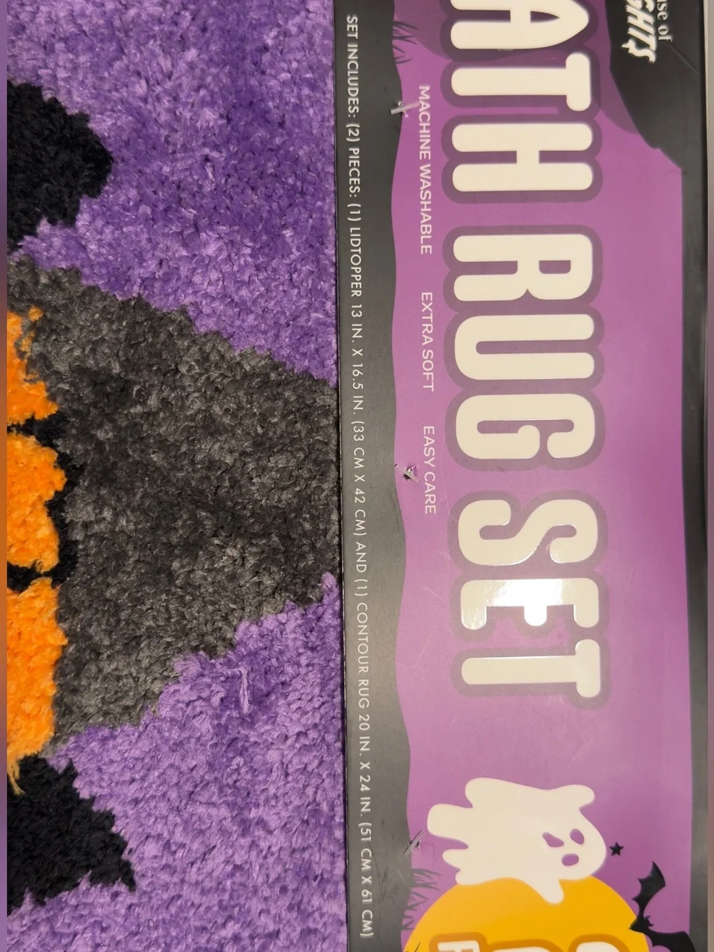 Purple Halloween Cat Kids Bath Rug Set - 2 Piece